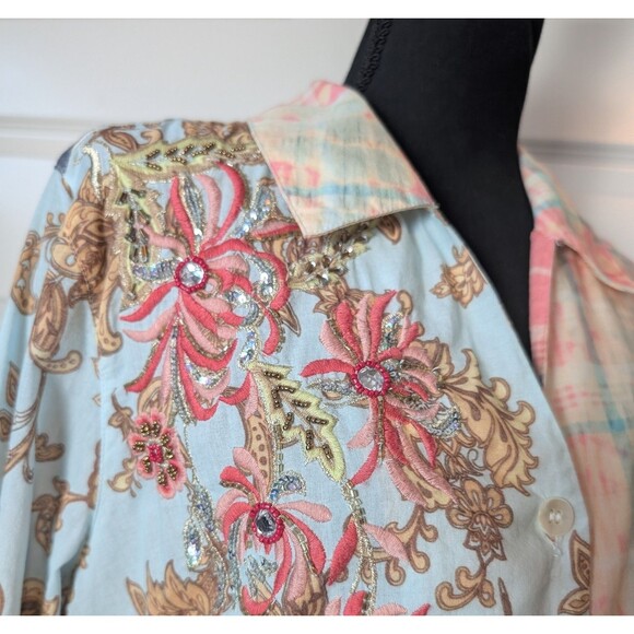 Soft Surroundings Size XL Descana Blouse Button Up Mixed Media Embellished - Picture 5 of 12